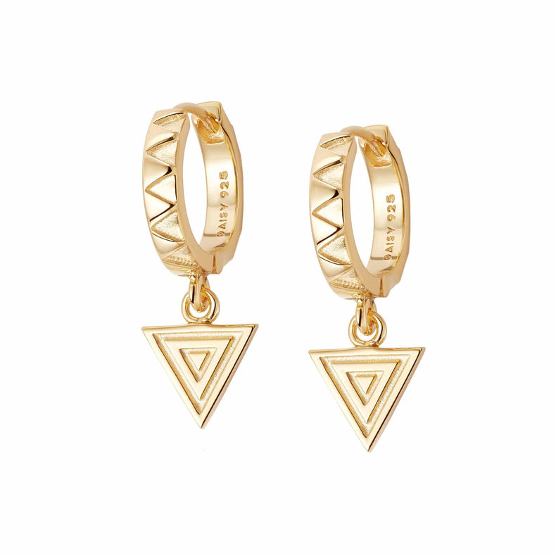 Triangle Engraved Drop Huggie Earrings 18ct Gold Plate recommended