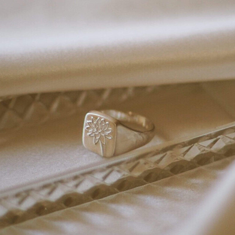 Water Lily Signet Ring Sterling Silver