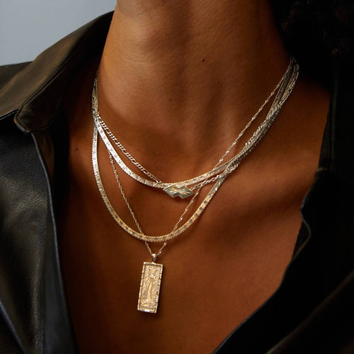 Mini Engraved Leaf Necklace Sterling Silver
